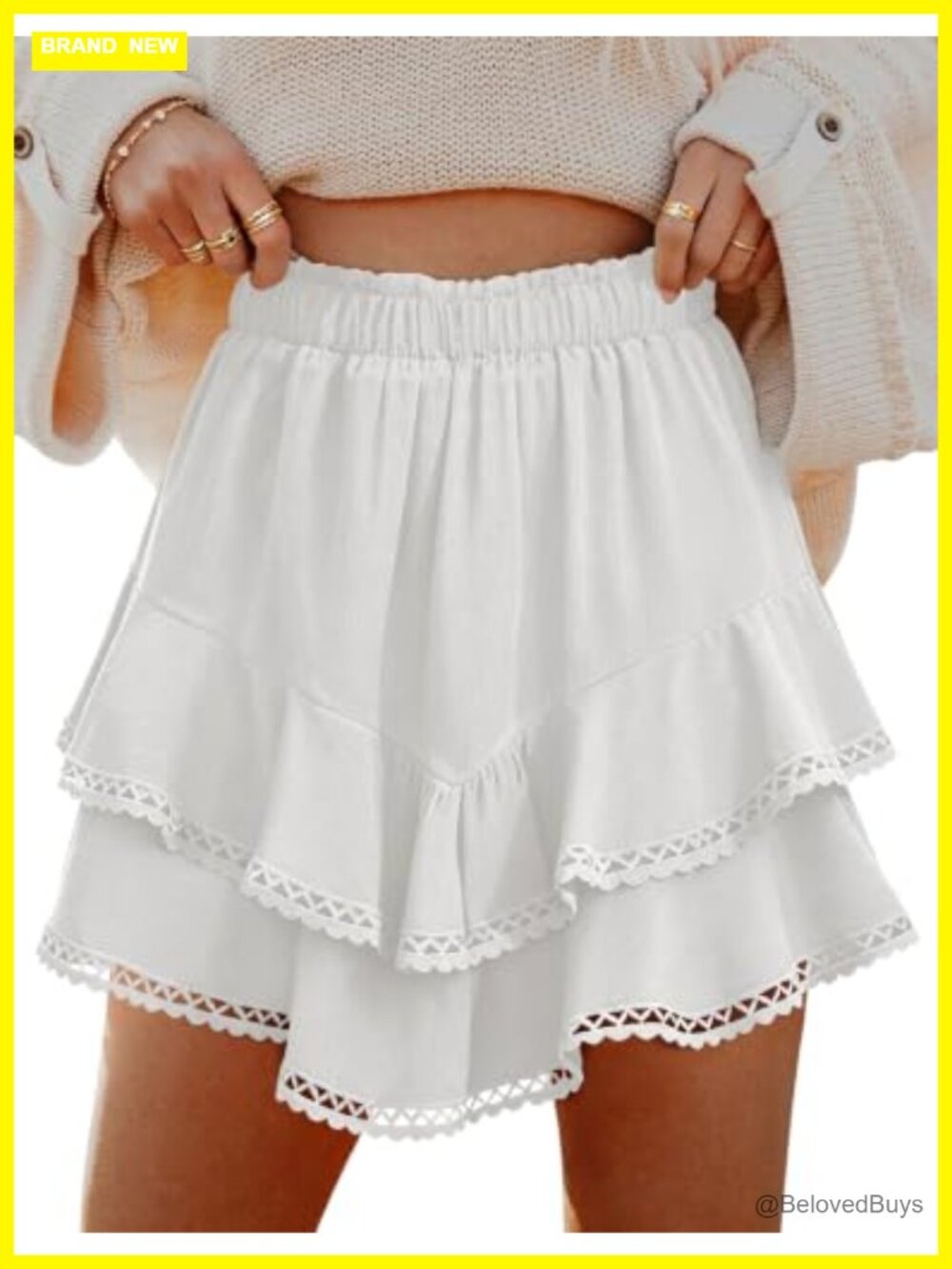 Women's Ruffle Tiered Mini Skort Flowy Boho Elastic Waist Summer
